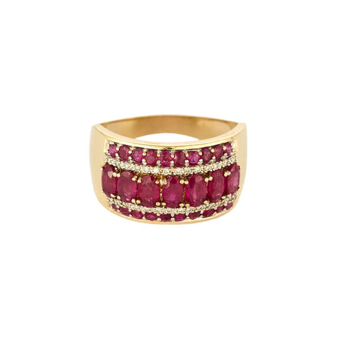 Bague 62 Bague jonc or jaune, rubis et diamants 58 Facettes 250172