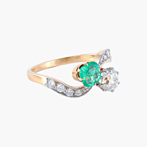 Bague 53 Bague Toi & Moi Emeraude Diamant 58 Facettes