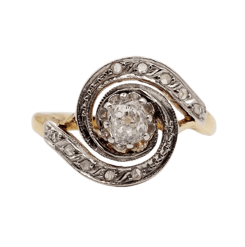 Bague 52.5 Bague tourbillon antique en or 18k et platine, diamants taille ancienne 58 Facettes A06455