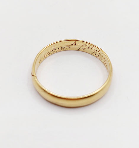 Bague 55.5 RARE Alliance jumelées victorienne or jaune 18k (circa 1872) antique 58 Facettes A06007