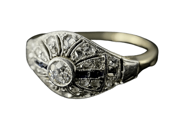 Squillo Art Deco due ori diamanti e zaffiri