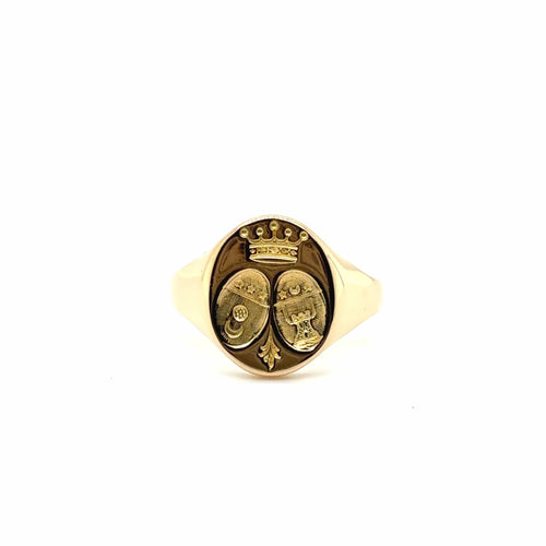 Bague 67 Chevalière or jaune - Couronne - Double Armoiries 58 Facettes 1.0002413/1