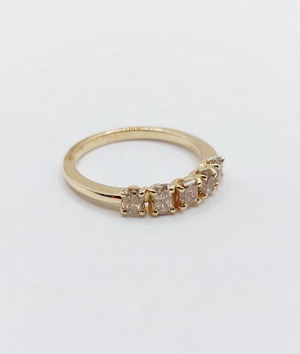 Bague 52.5 Demi alliance vintage or 14k et 0,95 carats diamants radiant Fancy Yellow 58 Facettes A06113