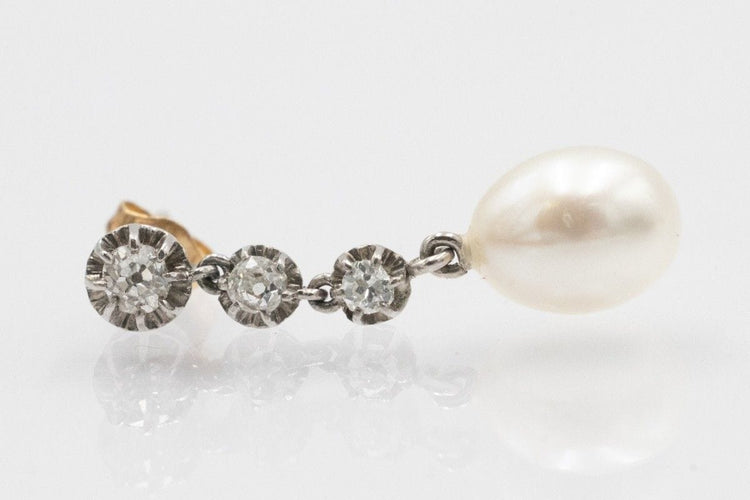 Boucles d'oreilles Boucles d'oreilles vintage classiques avec diamants et perles, première moitié du XXe siècle 58 Facettes 11391