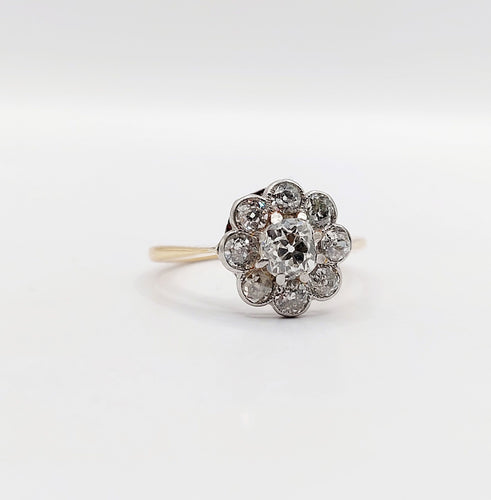 Bague 52.5 Bague marguerite antique or jaune 18k et 1,00 carats diamant taille ancienne (circa 1900) 58 Facettes A05938