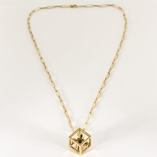 Collier Chaîne et pendentif cube en or jaune et tourmalines vertes 58 Facettes MONTE0164