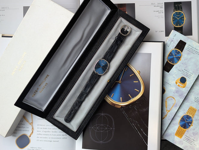 Montre Patek Philippe Golden Ellipse 3848 RARE White 18k Gold Circa 1990 Caliber 215 58 Facettes