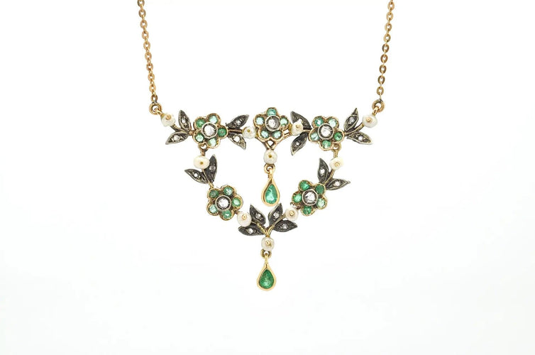 Collier Collier vintage en émeraudes et diamants 58 Facettes 12169