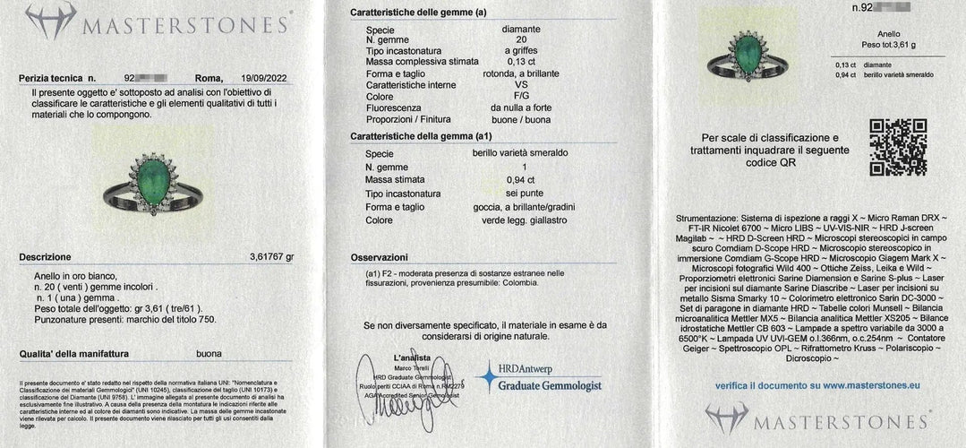 Bague Bague en or blanc avec émeraude colombienne de 0,94 ct et diamants 58 Facettes 7816