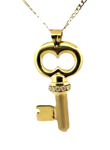Collier Chaîne et pendentif clé porte bonheur en or jaune 18 carats 58 Facettes