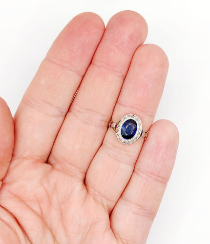 Bague 50 Bague pompadour art deco or rose 18k saphir et diamants taille rose (circa 1910) 58 Facettes A06152