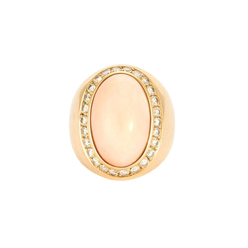 Bague 55 Bague dôme, or jaune, corail peau d'ange, diamants 58 Facettes GU159