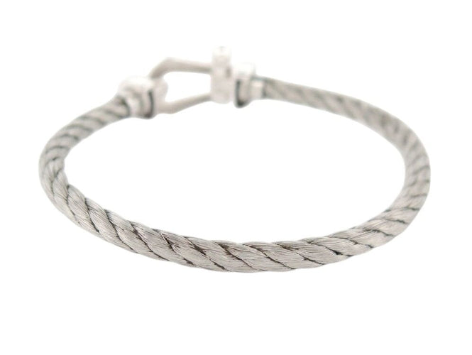 Bracelet bracelet FRED force 10 mm manille or blanc 18k cable acier t16 18cm 58 Facettes 267890