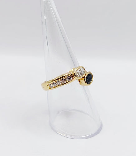 Bague 55.5 Bague toi et moi vintage or 18k diamant 0.35 carat et saphirs 58 Facettes A02998