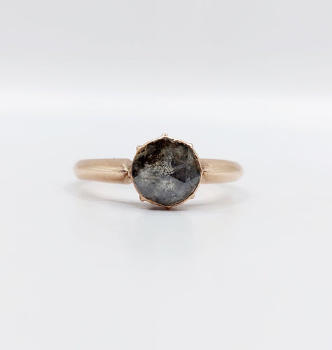 Anello - Solitario antico in oro rosa 14k e diamante taglio rosa 7 mm 