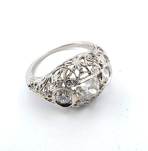 Bague 48 Superbe bague Art Déco en platine avec diamants taille ancienne 58 Facettes