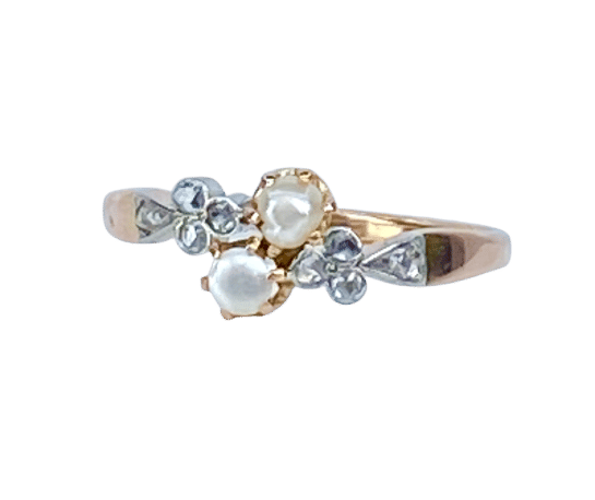 Gullring med perler og diamanter ca. 1900 