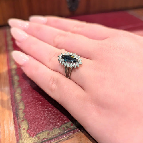 Bague 54 Marquise or blanc diamants saphir 58 Facettes 30610