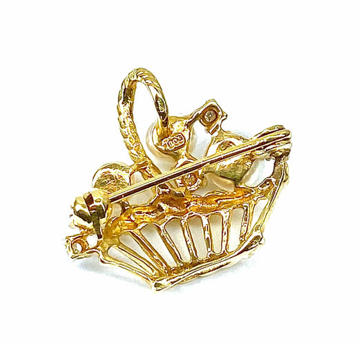 Broche Broche panier en or jaune, 3 perles et 5 diamants 58 Facettes AB467