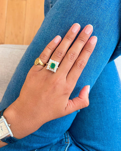 Bague 52.5 Bague or jaune émeraude diamants 58 Facettes