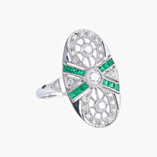 Bague 50 Bague Marquise Emeraude Diamants 58 Facettes