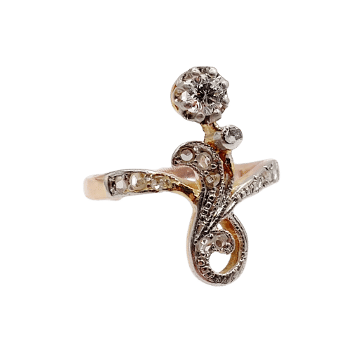 Bague 47 Bague duchesse antique en or rose 18k et platine, diamants taille rose 58 Facettes A06404