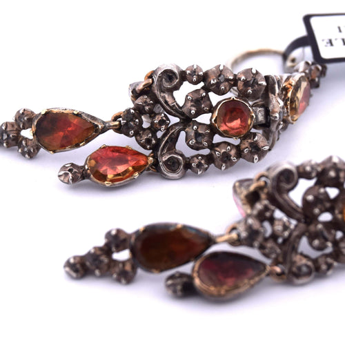 Boucles d'oreilles Boucles d'oreilles catalanes anciennes en or jaune et argent avec grenats naturels 58 Facettes OR86