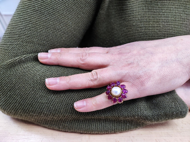 Bague 52 Bague or rose perle et rubis 58 Facettes Bag.perl.Ru.DV42