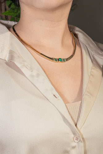 Naszyjnik z żółtego złota, szmaragd, diament 