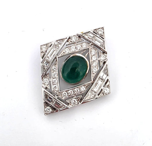 Pendentif Pendentif en or blanc avec émeraude et diamants 58 Facettes