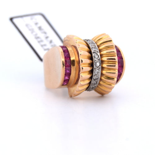 Bague 53 Bague vintage en or jaune 18 kt avec rubis carrés et diamants 58 Facettes