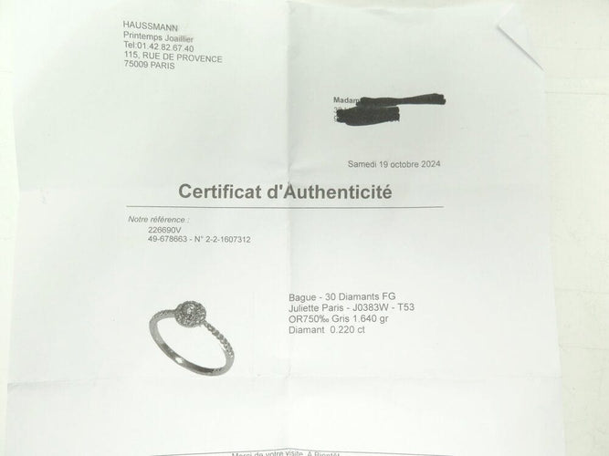 Bague 53 bague juliette juliette paris trait d'union entourage diamant or j0383w 53 58 Facettes 266196