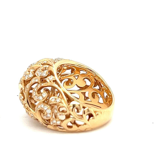 18 k gult guld ring med gulddetaljer Dentelle Diamanter 1,02 karat