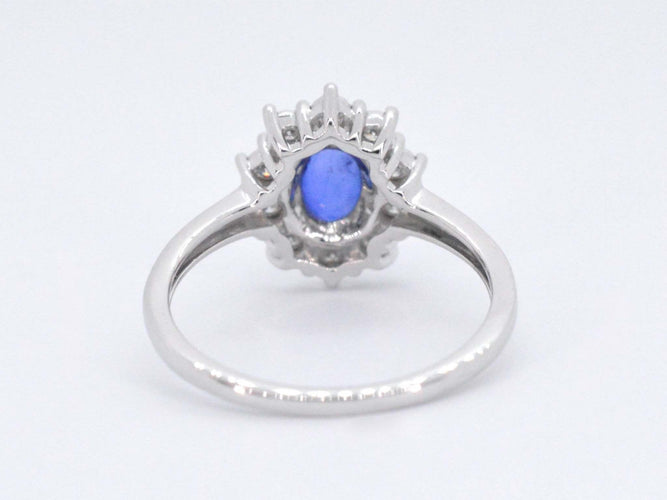 Bague 54 Bague entourage en or blanc avec saphir et diamants 58 Facettes 2272