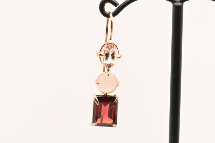 Boucles d'oreilles Earrings Morganite, Agate Grise And Grenat Rose Gold 18 Carats 58 Facettes
