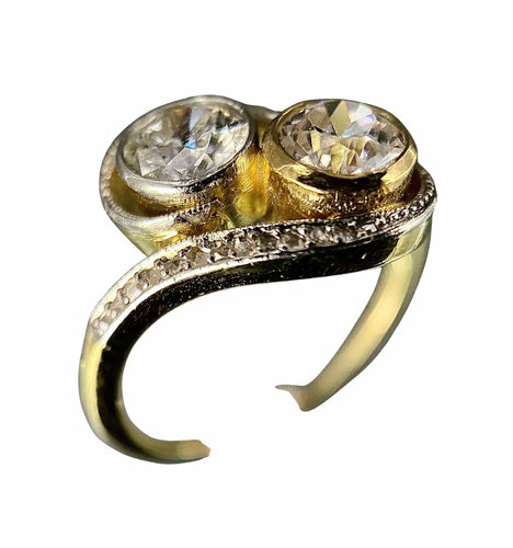 Bague Bague Toi et Moi Art Nouveau or jaune, platine, diamants 58 Facettes