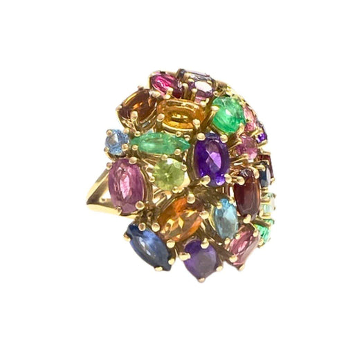 Bague BAGUE EN OR avec AIGUE-MARINE ET DIVERSES GEMMES NATURELLES 58 Facettes Q132B(950)