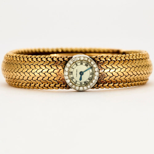 Bracelet CARTIER – VINTAGE – Bracelet montre de dame en or jaune et or blanc 58 Facettes