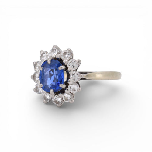 Bague 54 Bague Marguerite en Or 18k, Saphir Ceylan Non Chauffé et Diamants - Vintage 58 Facettes 505