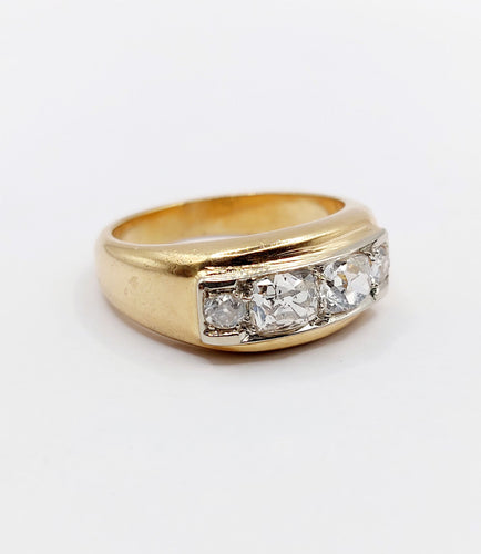 Bague 57 Bague jarretière Art Déco or jaune et 1,40 carat diamants taille ancienne 58 Facettes A05933