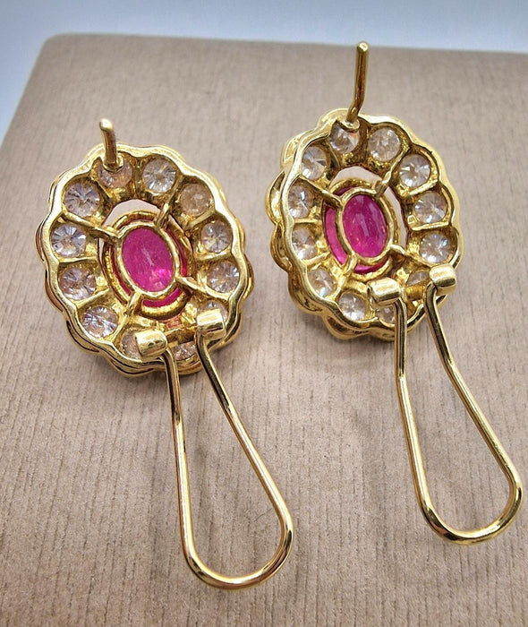 18K Yellow Gold Ruby and Diamond Cluster Earrings