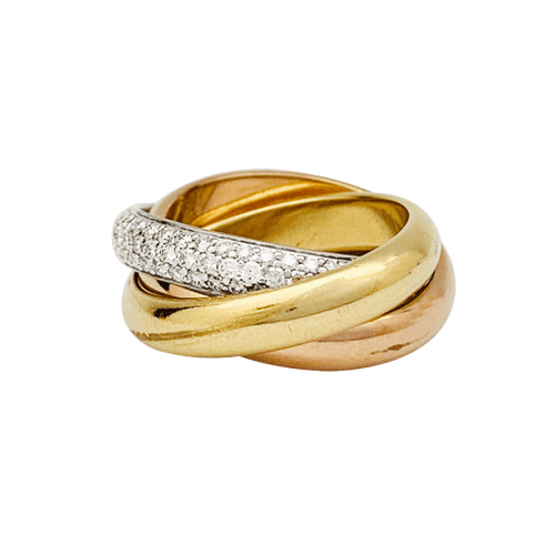 Bague 48 Bague Cartier, "Trinity" classique, 3 ors, diamants. 58 Facettes 32387