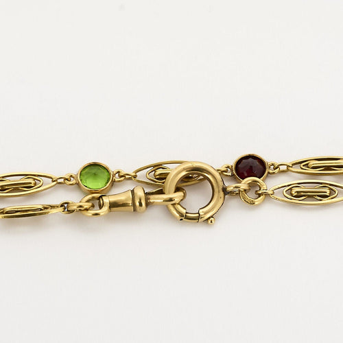 Collier Chaîne giletière en or jaune, péridot, citrine, grenat, améthyste 58 Facettes ROD3925