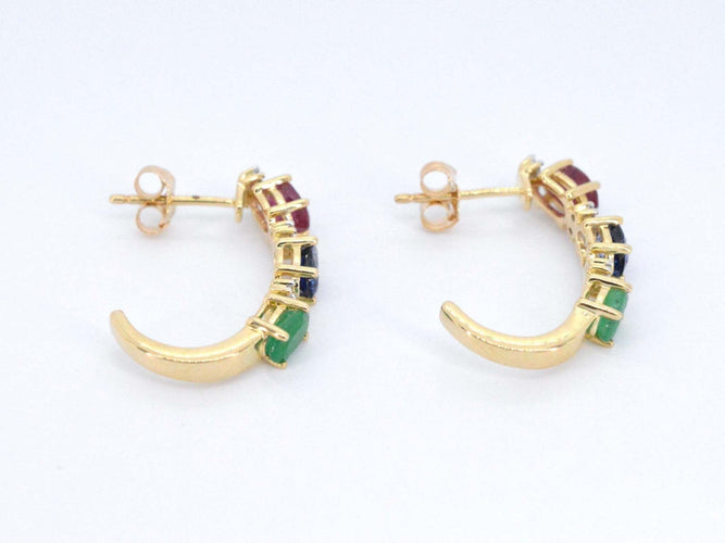 Boucles d'oreilles Boucles d'oreilles en or avec pierres précieuses multicolores et diamants 58 Facettes 2276