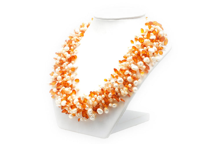 Collier Collier contemporain en or jaune, ambre et perles 58 Facettes 22657