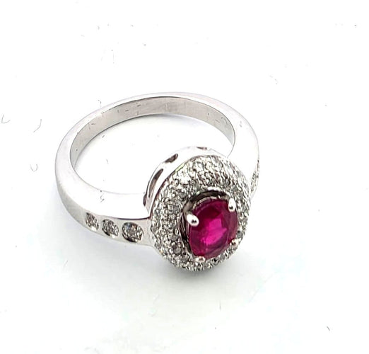 Bague 58 Bague en or blanc massif avec rubis et diamants 58 Facettes