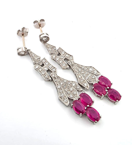 Boucles d'oreilles Superbes boucles d'oreilles en platine massif avec rubis et diamants 58 Facettes