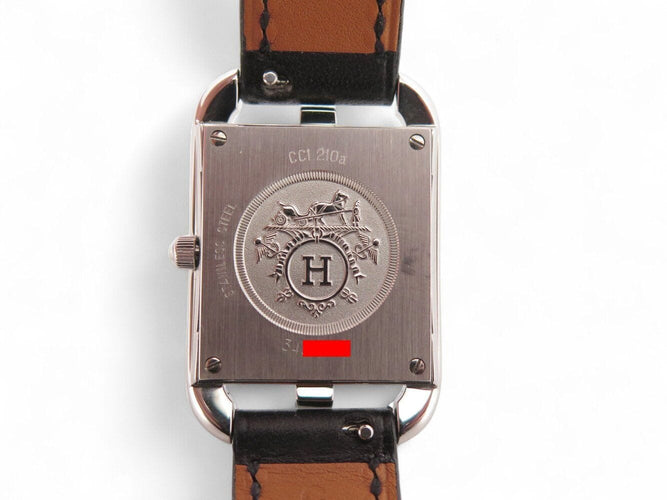 Montre montre HERMES cape cod pm cc1.210a quartz 33 mm en acier et cuir noir 58 Facettes 270891