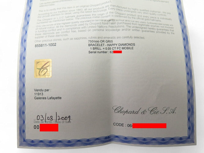 Bracelet bracelet CHOPARD happy  lucky 855811 or blanc 18k diamant 0.05 ct 58 Facettes 270248