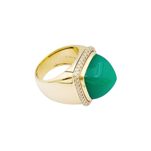 Bague 53 Bague FRED, "PAIN DE SUCRE", or rose 750/000, chrysoprase, diamants. 58 Facettes 35047